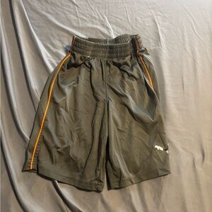 Boys 7 Olive Green Athletic Shorts with Orange Trim